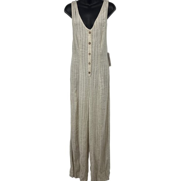 Rip Curl Pants - Rip Curl Women Surf Shack Jumpsuit Natural Stripe Button Front Linen Medium New